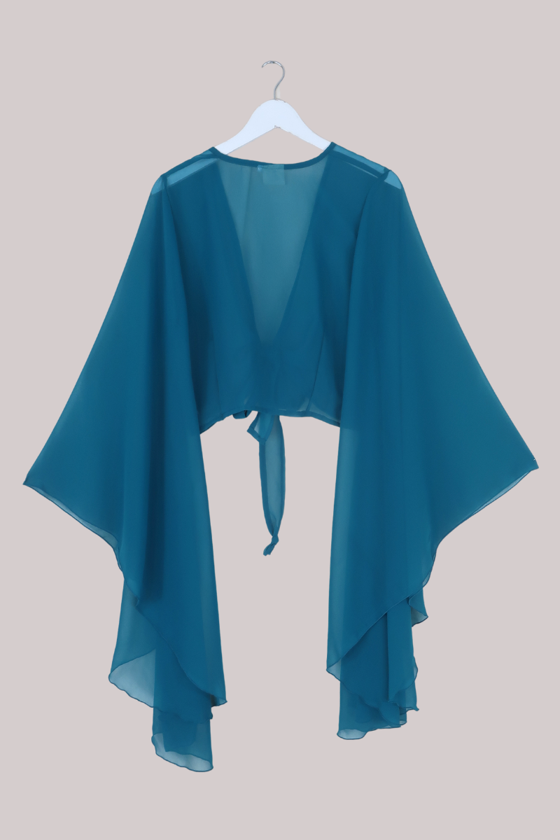 The Madonna Sheer Wrap Top in Lucky Star Blue