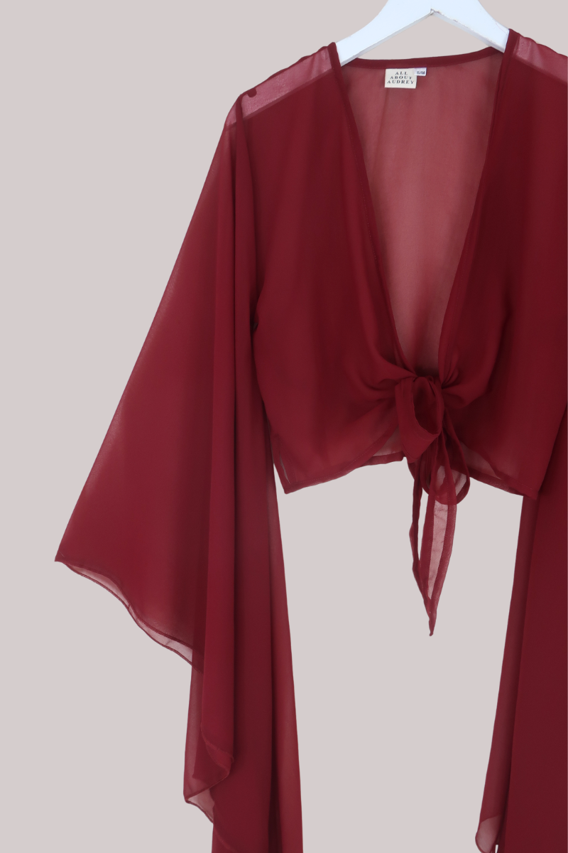The Madonna Sheer Wrap Top in Confessions Red
