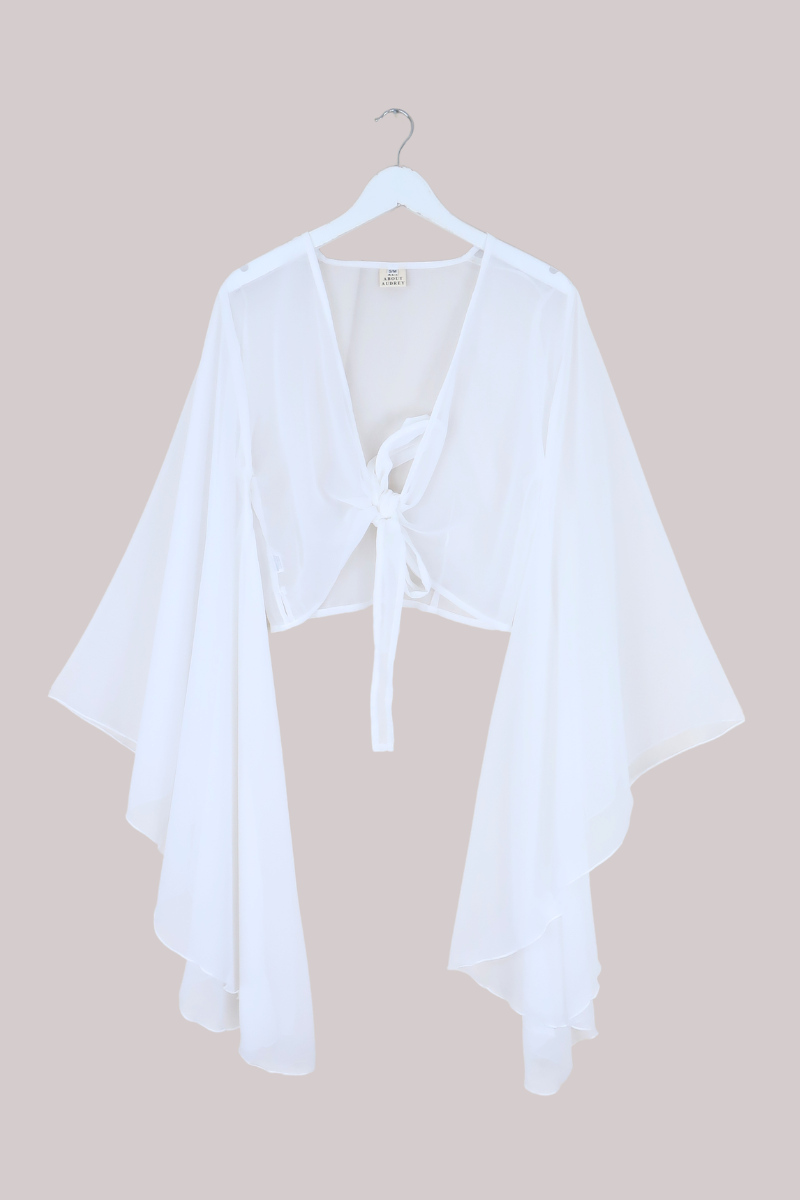 The Madonna Sheer Wrap Top in Angel White