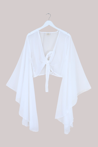 The Madonna Sheer Wrap Top in Angel White