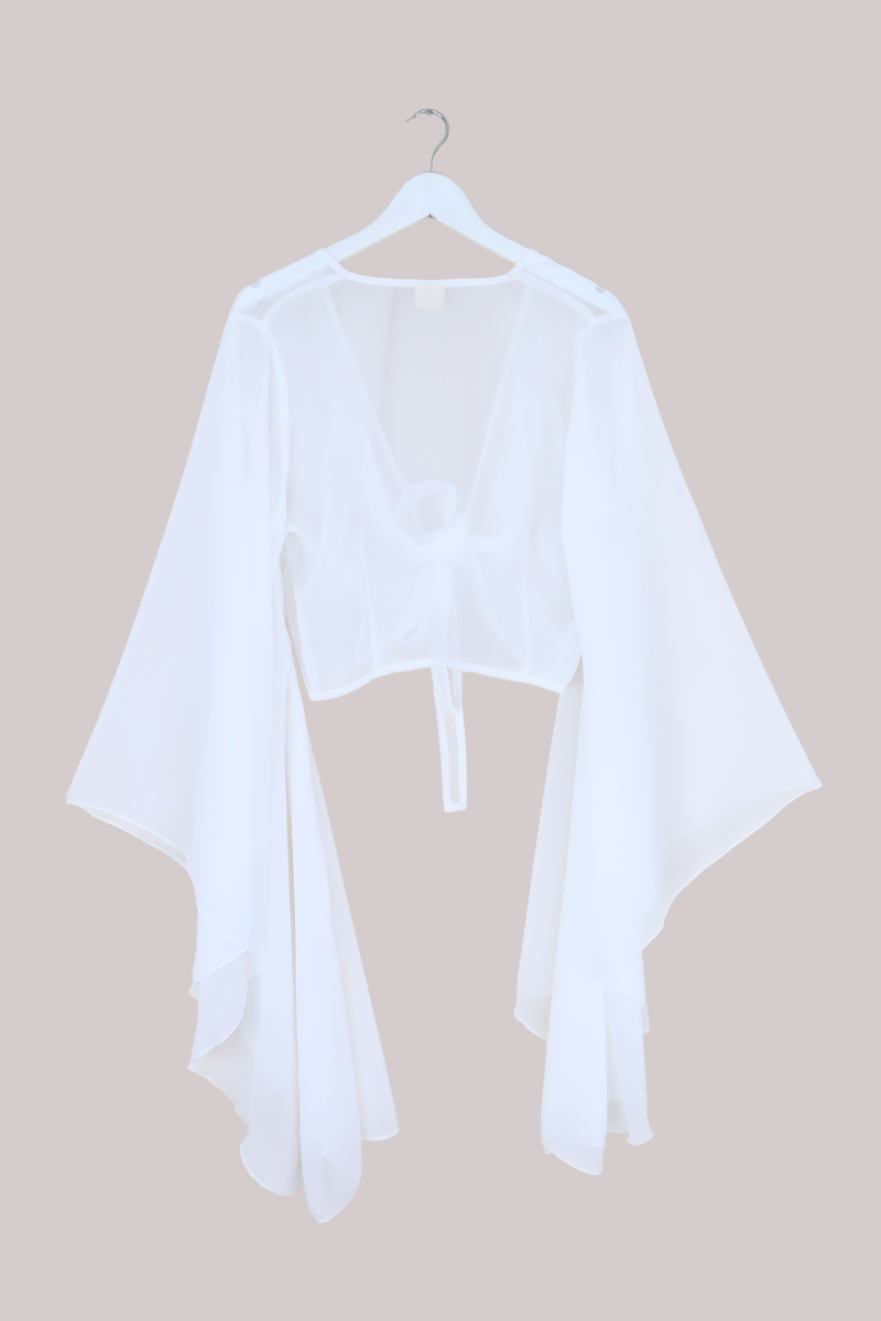 The Madonna Sheer Wrap Top in Angel White