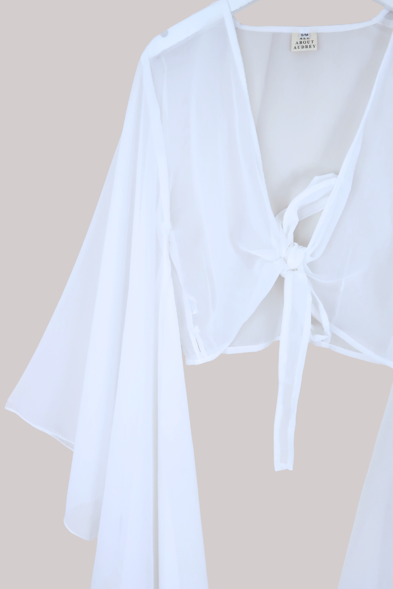 The Madonna Sheer Wrap Top in Angel White