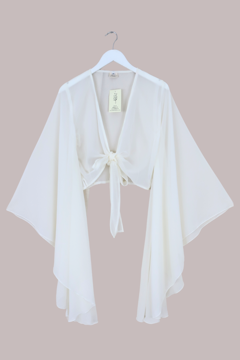 The Madonna Sheer Wrap Top in Cloud White