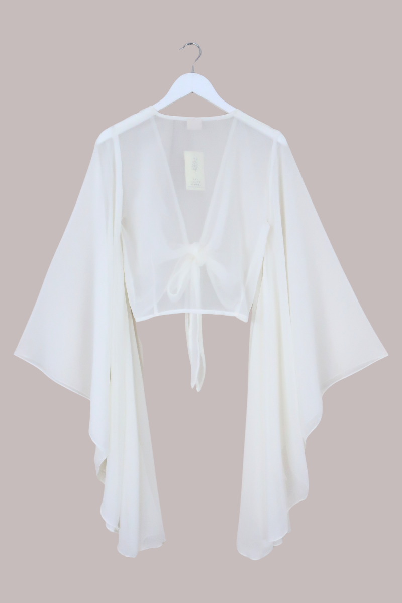 The Madonna Sheer Wrap Top in Cloud White