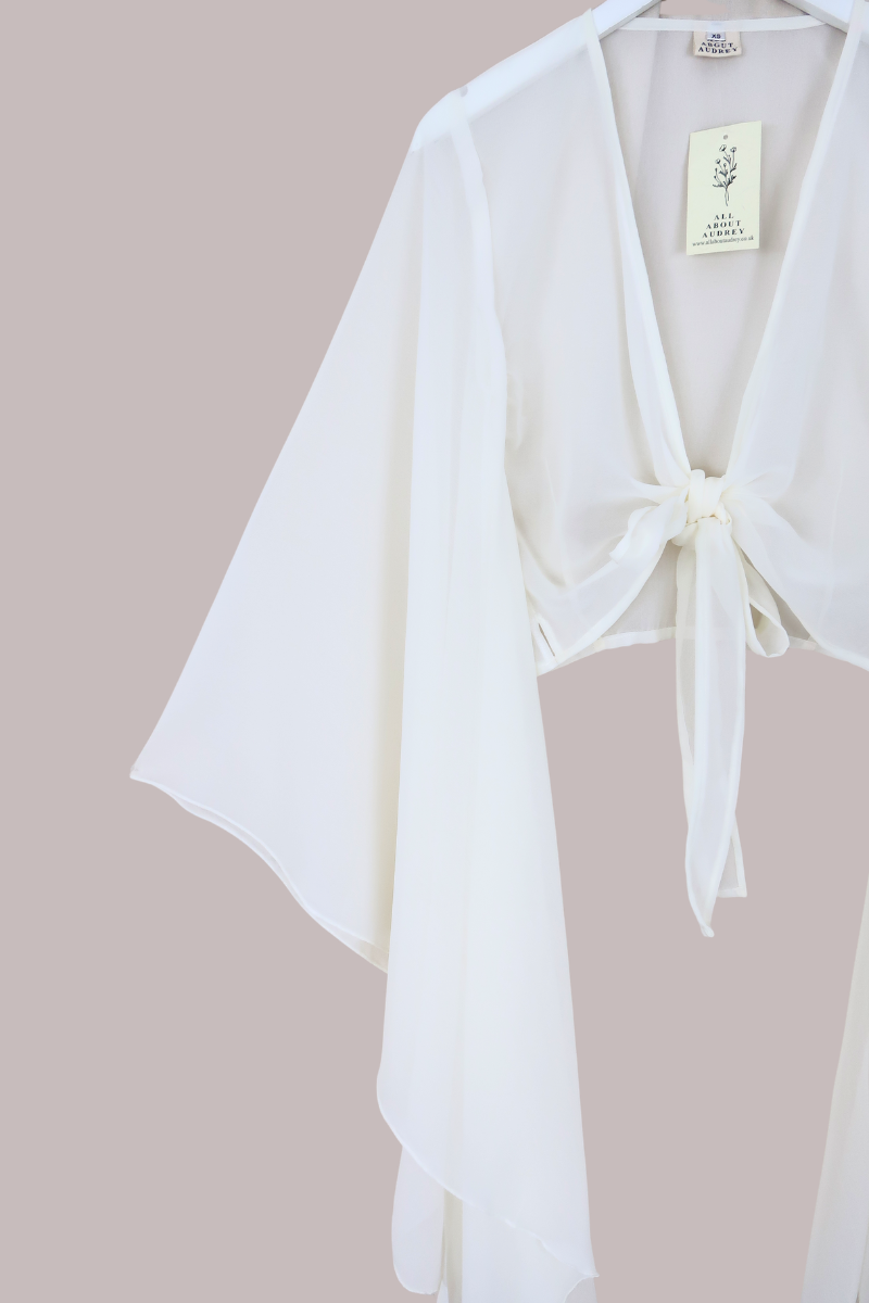The Madonna Sheer Wrap Top in Cloud White