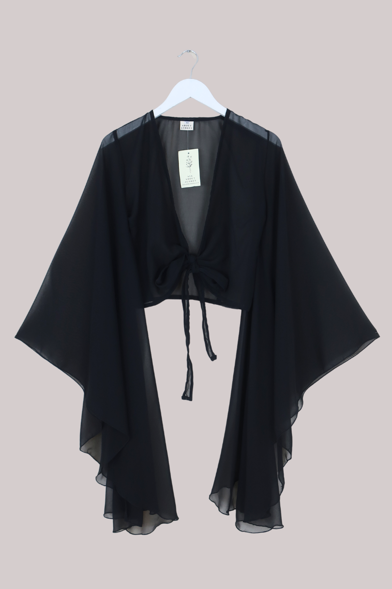 The Madonna Sheer Wrap Top in Storm Black