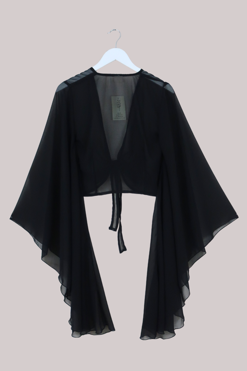 The Madonna Sheer Wrap Top in Storm Black