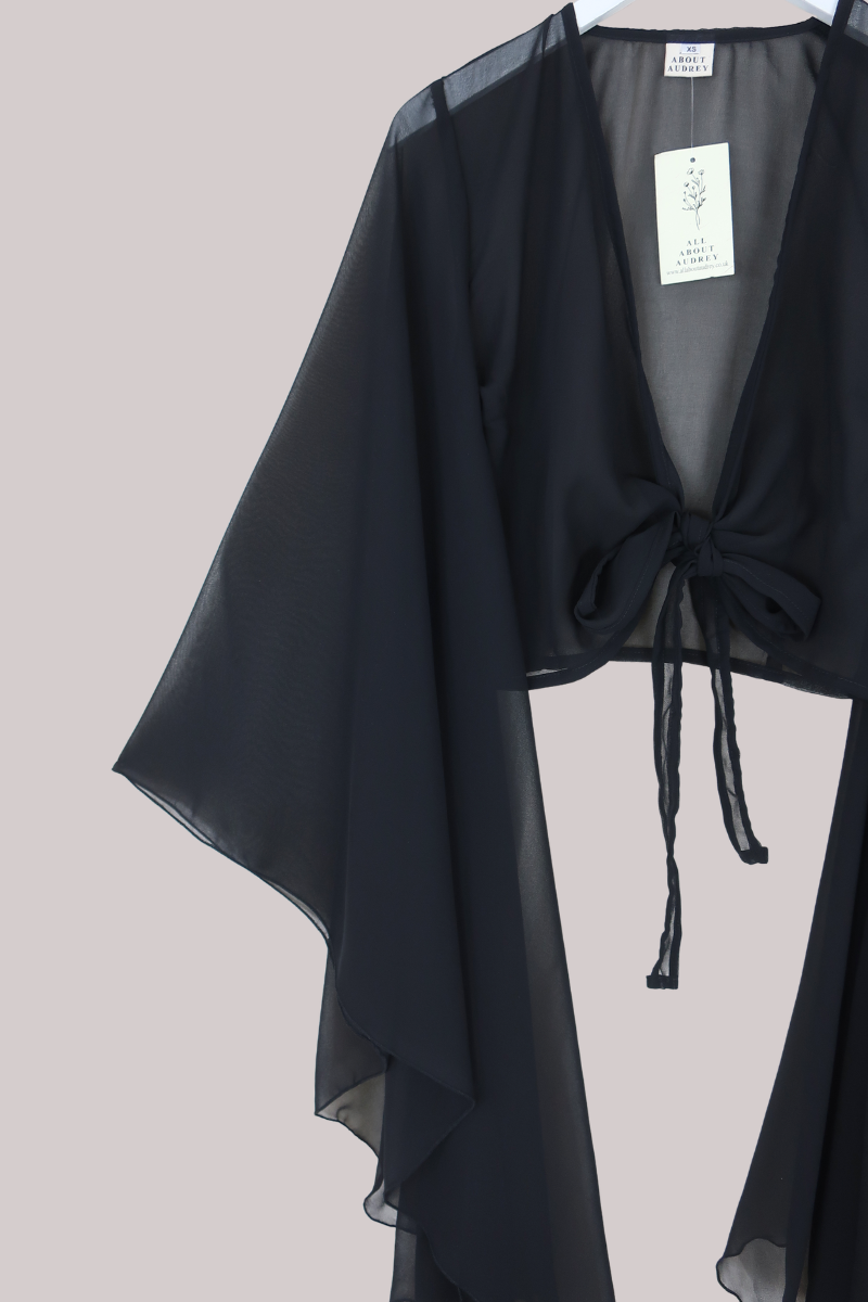 The Madonna Sheer Wrap Top in Storm Black