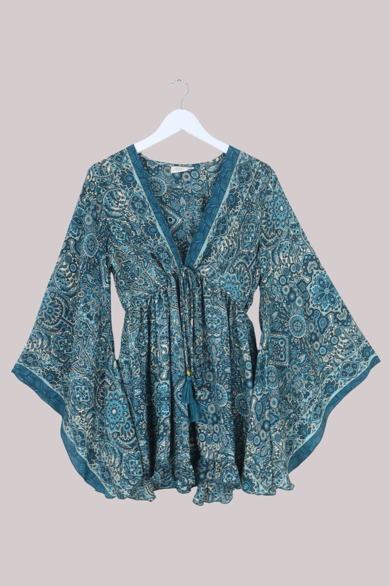 Pixie Babydoll Mini Dress in Simone Blue Mandala