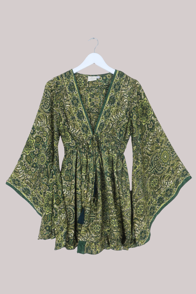 Pixie Babydoll Mini Dress in Coltrane Green Mandala