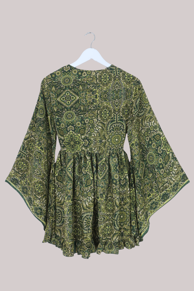 Pixie Babydoll Mini Dress in Coltrane Green Mandala