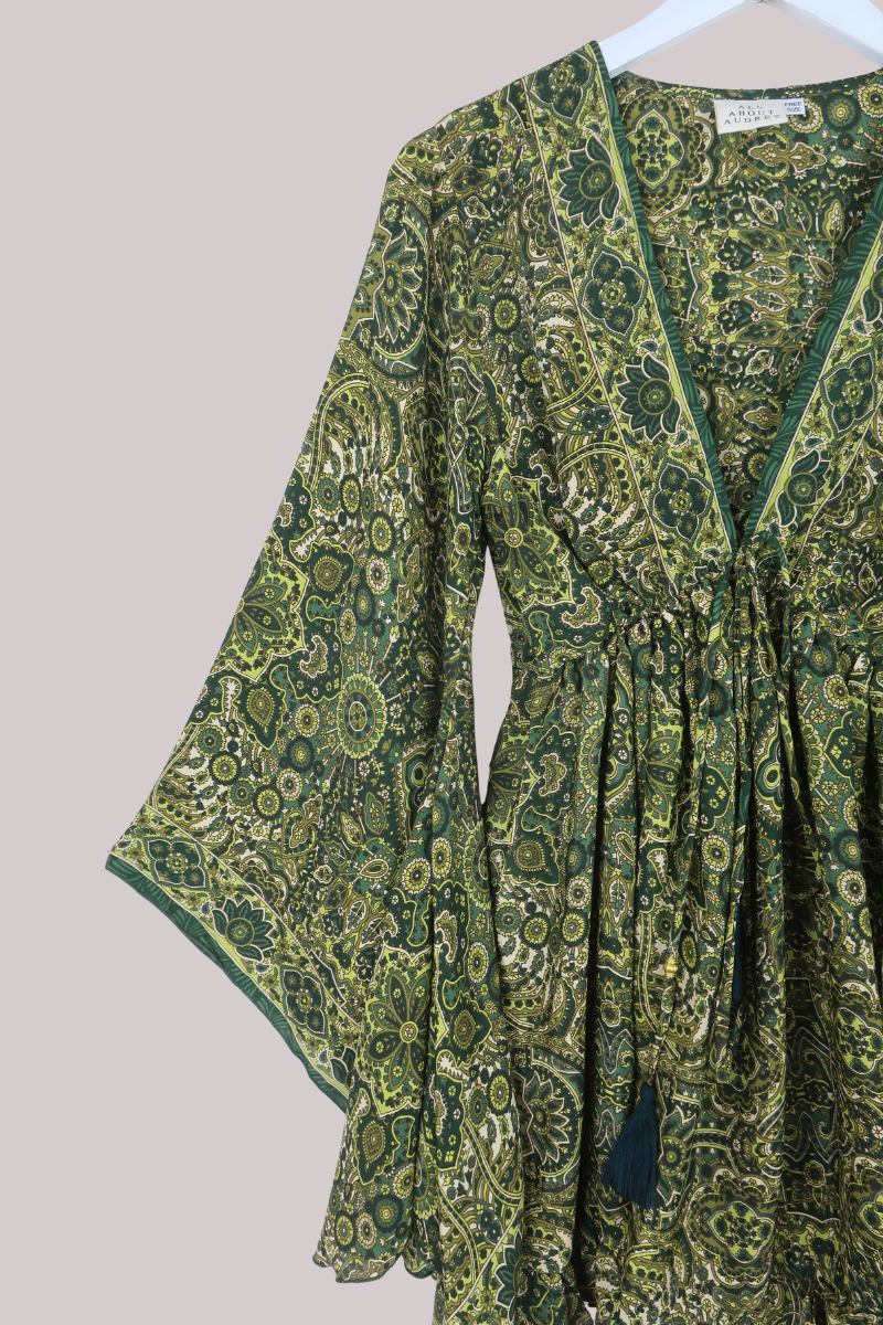 Pixie Babydoll Mini Dress in Coltrane Green Mandala
