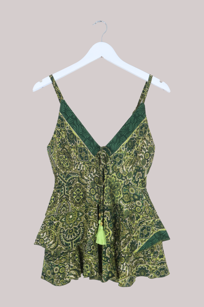 Celeste Babydoll Cami Top in Coltrane Green Mandala