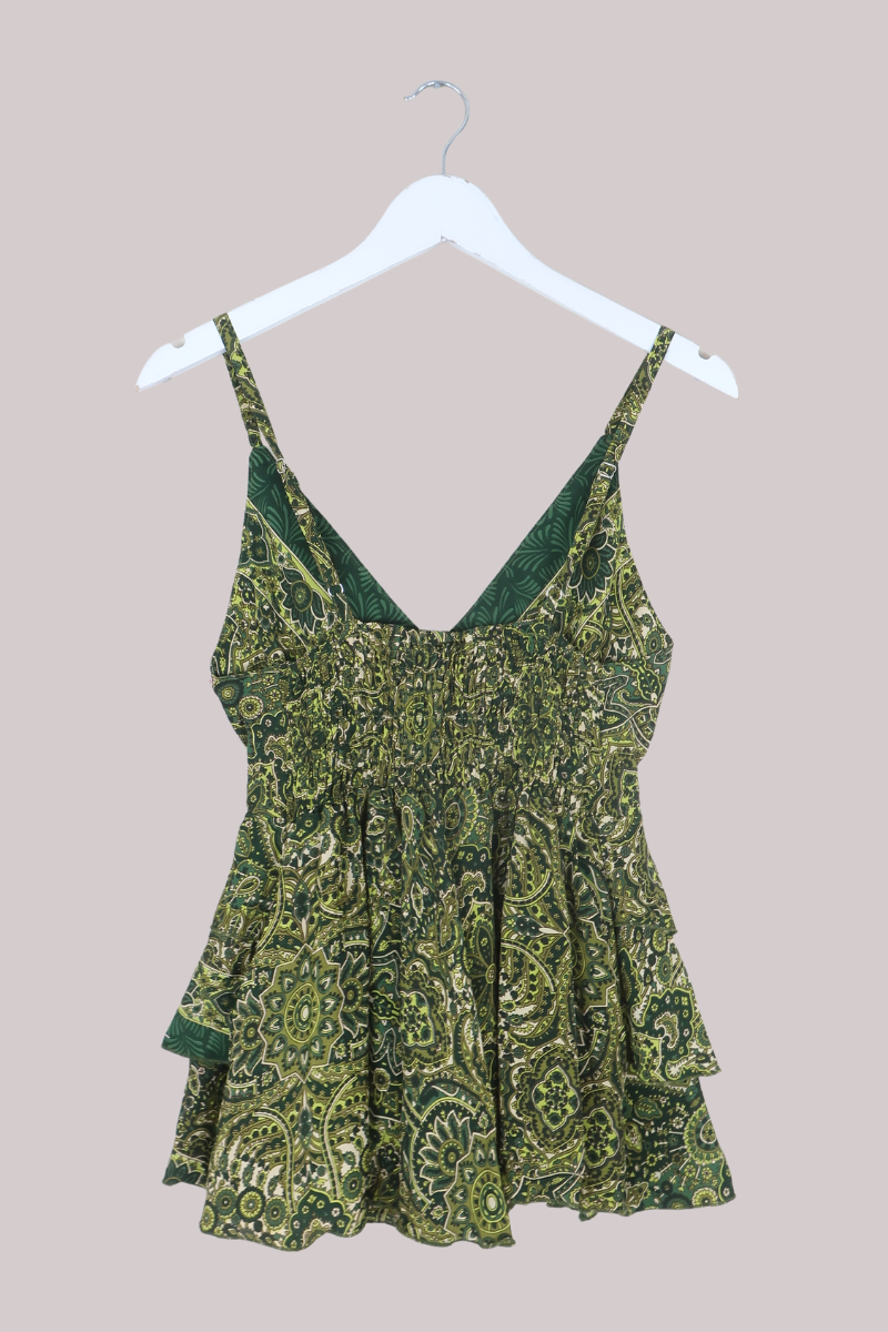 Celeste Babydoll Cami Top in Coltrane Green Mandala