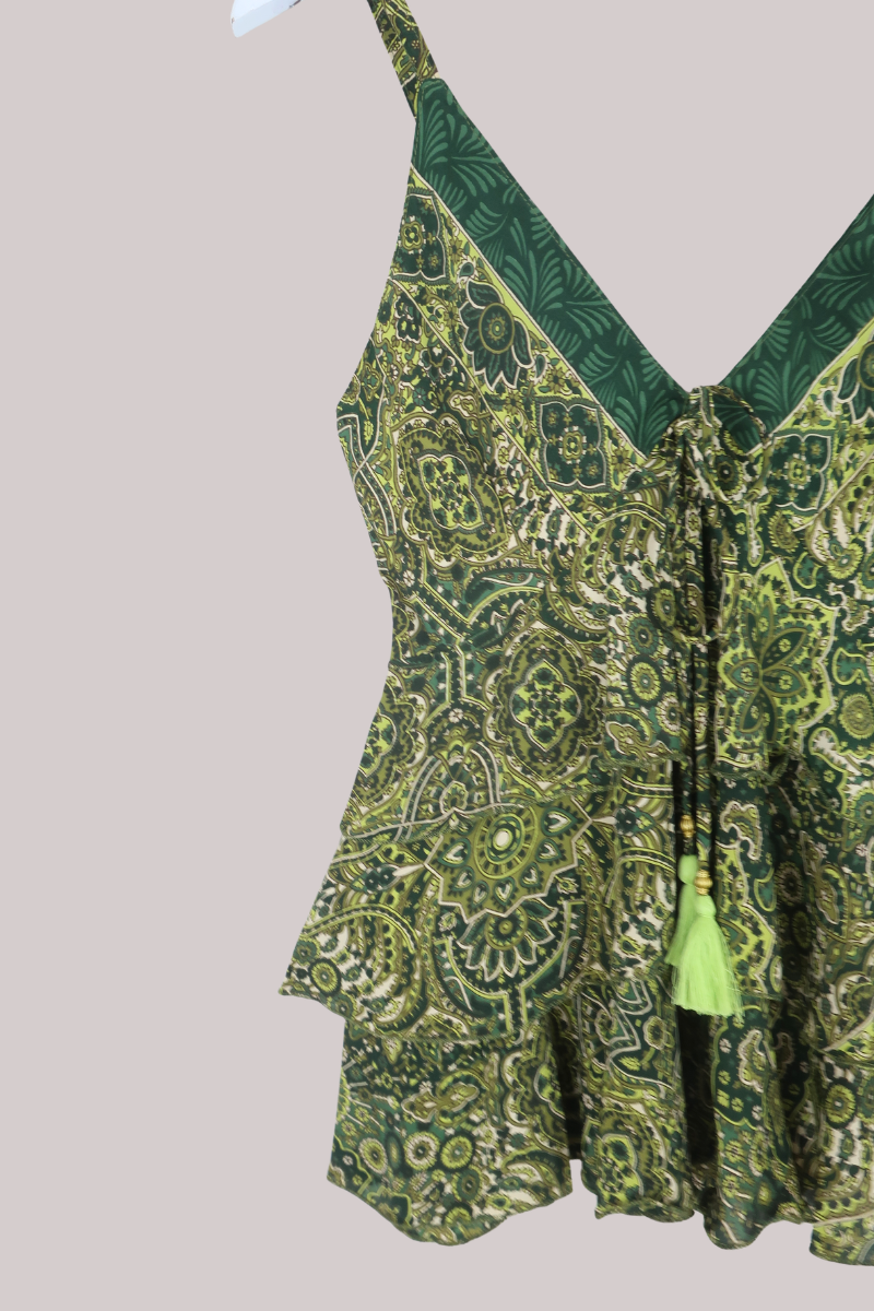 Celeste Babydoll Cami Top in Coltrane Green Mandala