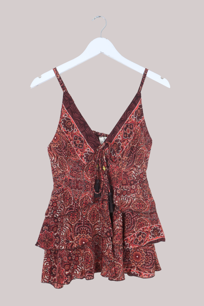 Celeste Babydoll Cami Top in Bowie Red Mandala