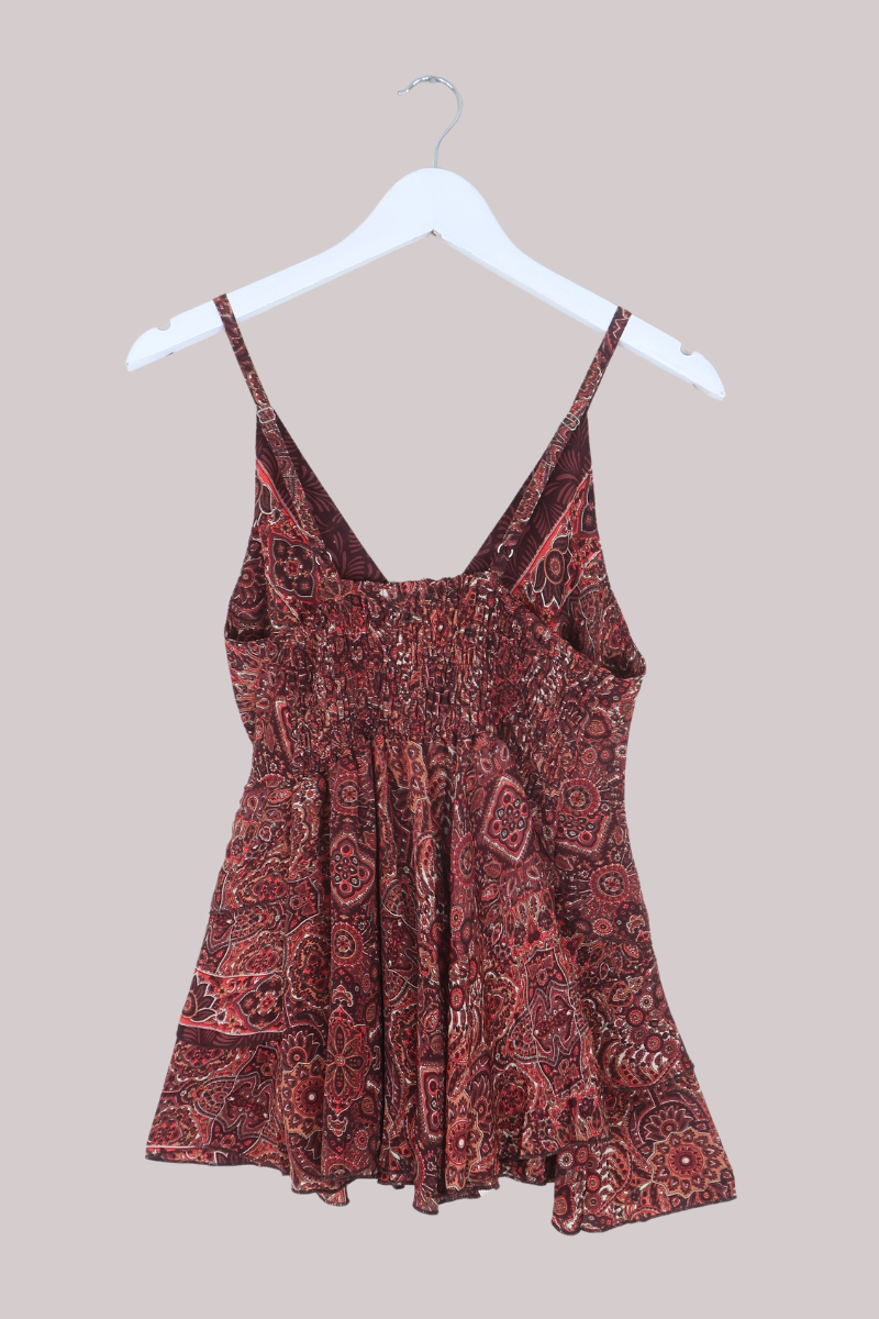 Celeste Babydoll Cami Top in Bowie Red Mandala
