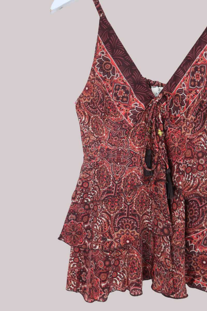 Celeste Babydoll Cami Top in Bowie Red Mandala