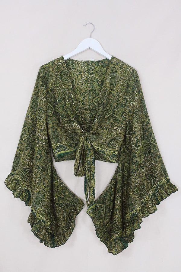 Venus Wrap Top in Coltrane Green Mandala by all about audrey