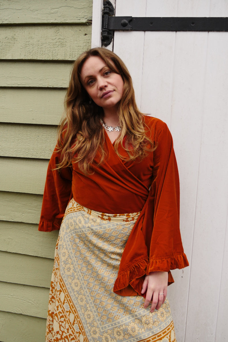 Velvet Wrap Top | Marmalade Yellow | XS - 4XL | All About Audrey
