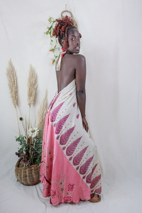 Athena Maxi Dress - Vintage Sari - Raspberry Meringue Floral - XS to M/L By All About Audrey