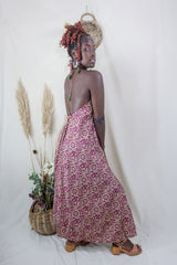 Athena Maxi Dress - Vintage Sari - Pink Berries & Cream Botanical - XS to M/L By All About Audrey