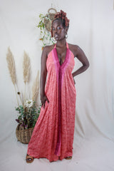 Athena Maxi Dress - Vintage Sari - Coral Sunset Stripe - S to L By All About Audrey