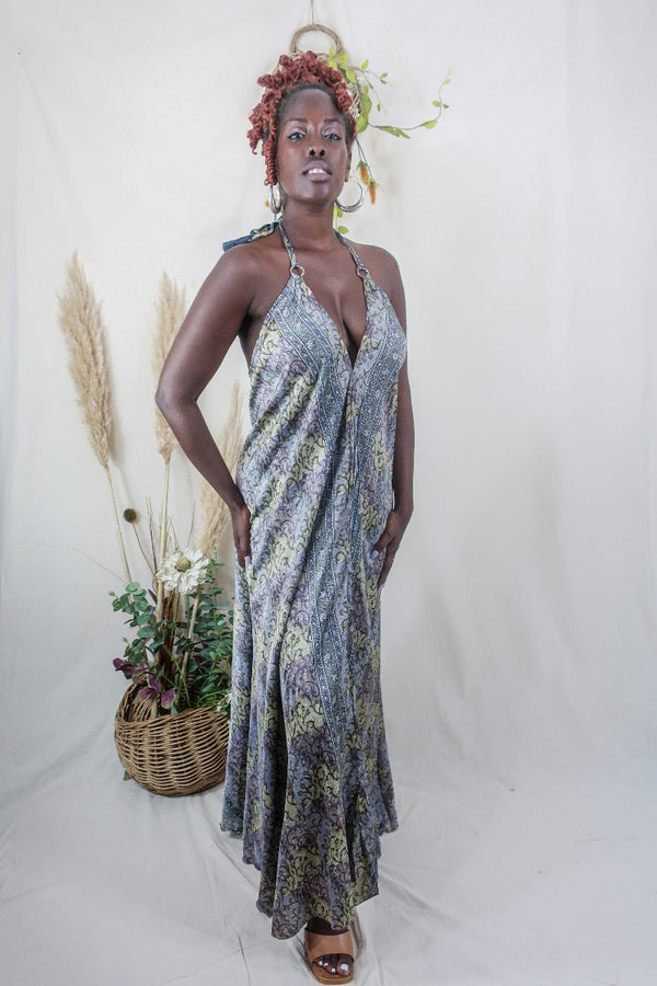 Athena Maxi Dress - Vintage Sari - Freshwater Periwinkle Nouveau - XS to M/L By All About Audrey