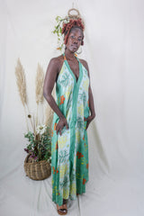 Athena Maxi Dress - Vintage Sari - Sage Green & Ginger Floral - S to L/XL By All About Audrey