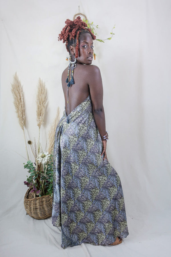 Athena Maxi Dress - Vintage Sari -  Freshwater Periwinkle Nouveau - XS to M/L By All About Audrey