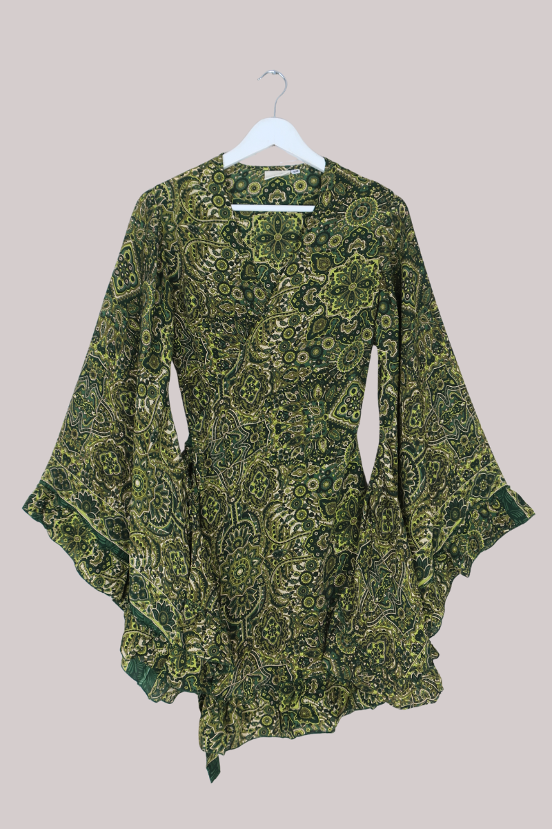 Venus Mini Wrap Dress in Coltrane Green Mandala