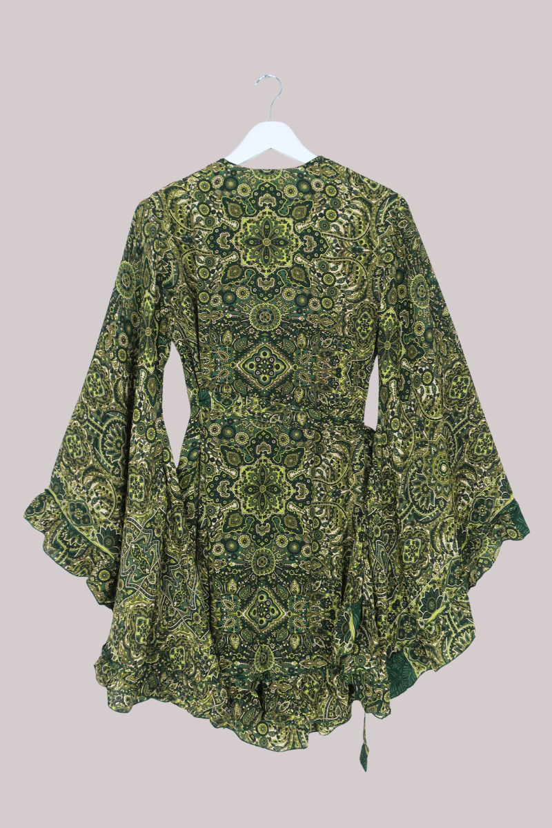 Venus Mini Wrap Dress in Coltrane Green Mandala