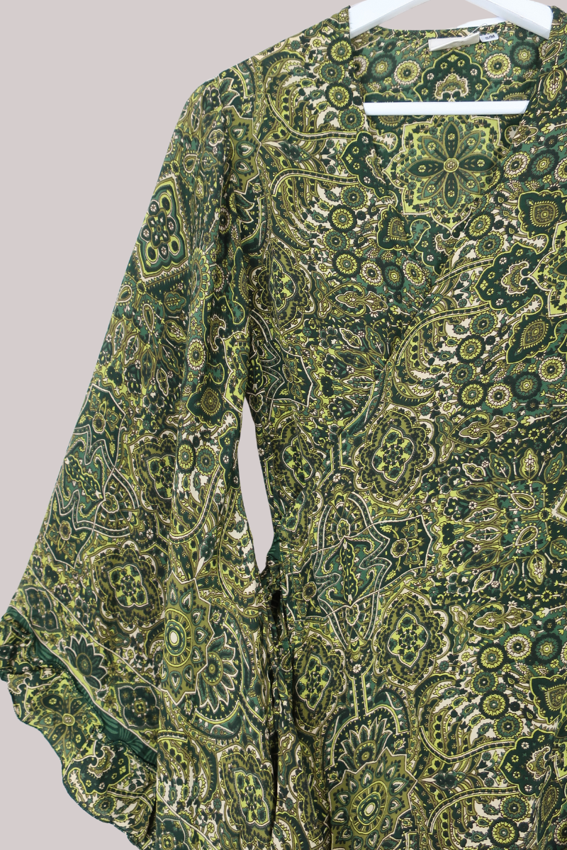 Venus Mini Wrap Dress in Coltrane Green Mandala