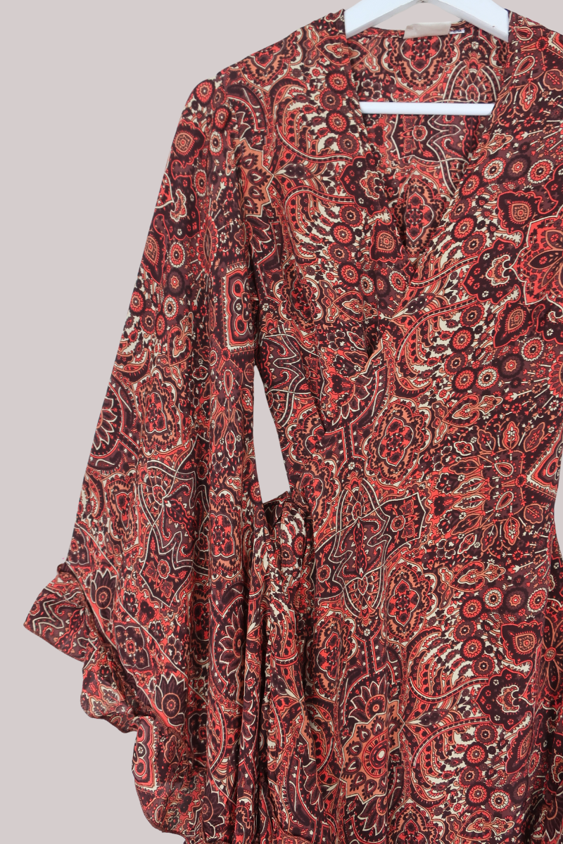 Venus Mini Wrap Dress in Bowie Red Mandala