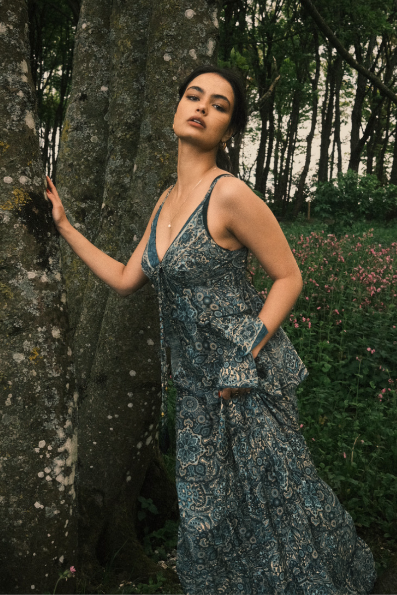 Celeste Babydoll Cami Top in Simone Blue Mandala