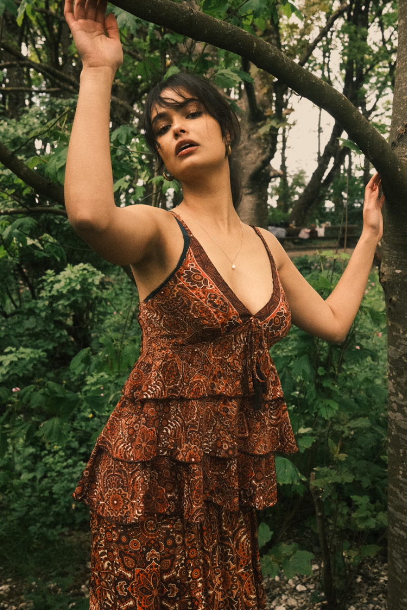 Celeste Babydoll Cami Top in Bowie Red Mandala