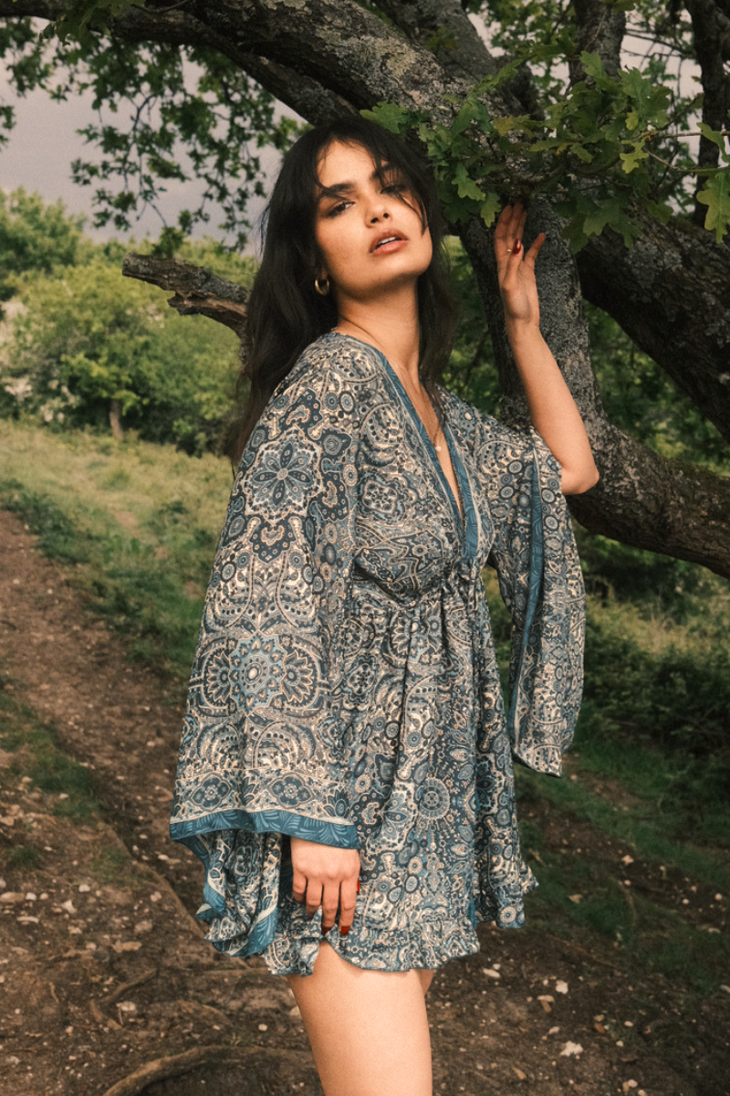 Pixie Babydoll Mini Dress in Simone Blue Mandala