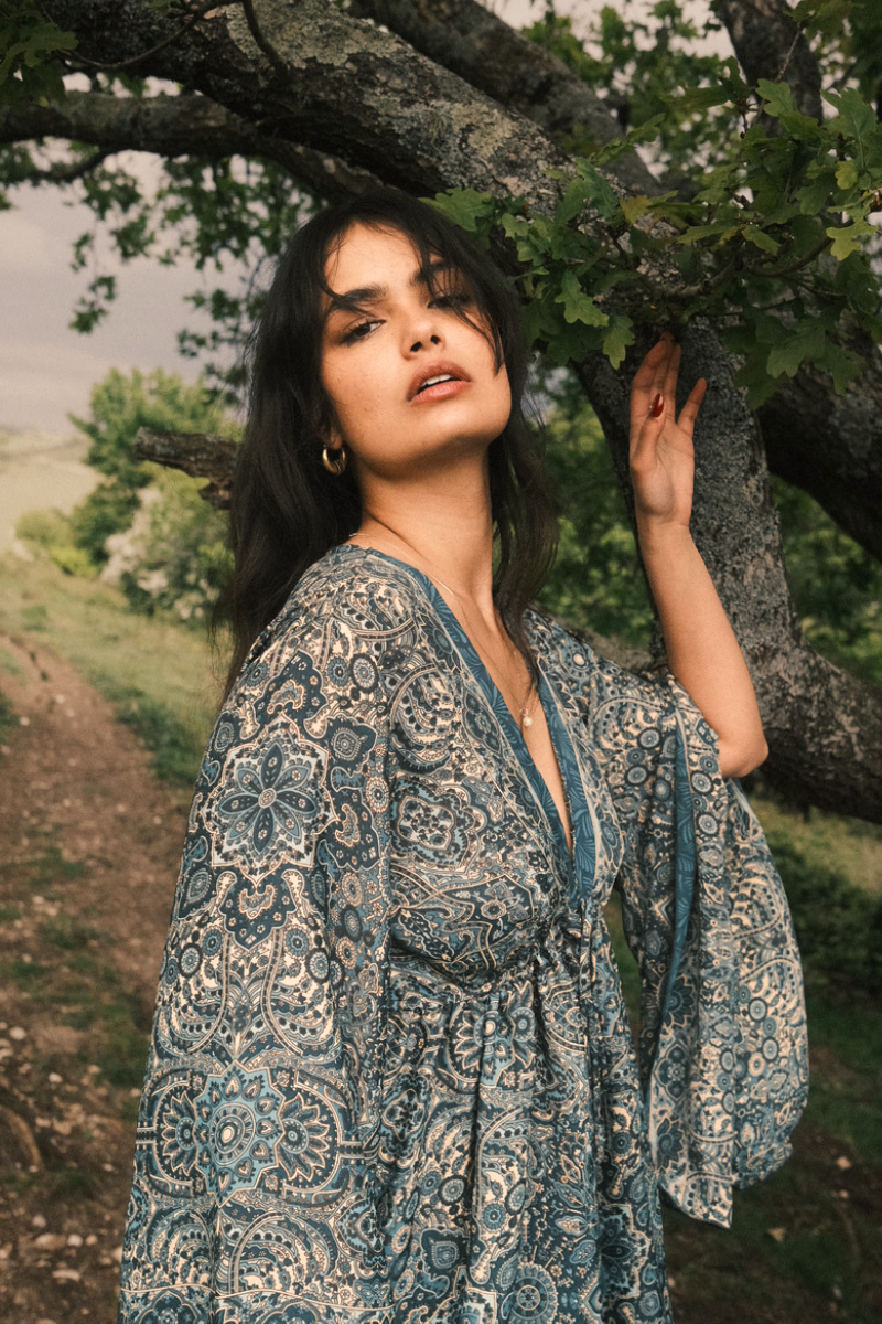 Pixie Babydoll Mini Dress in Simone Blue Mandala