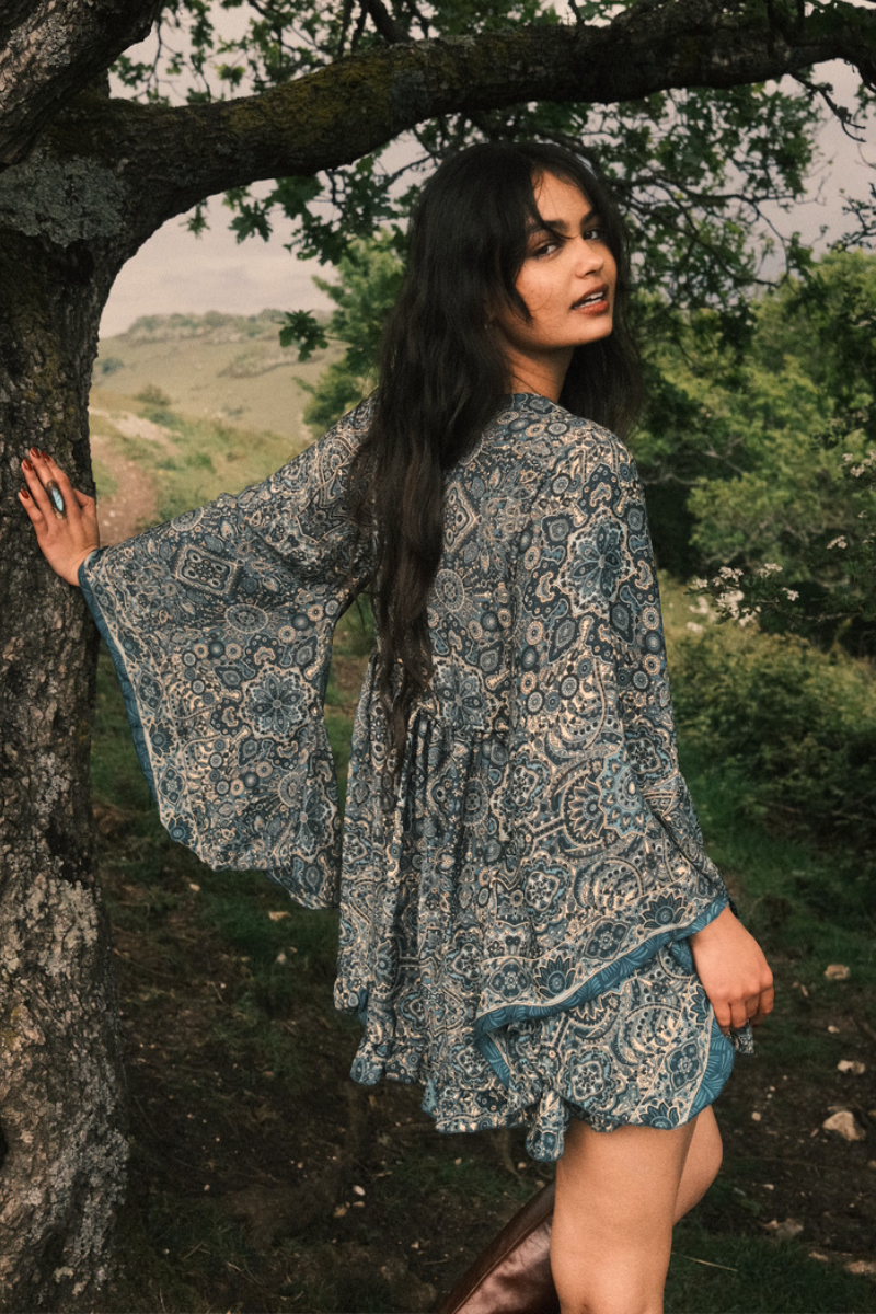 Pixie Babydoll Mini Dress in Simone Blue Mandala