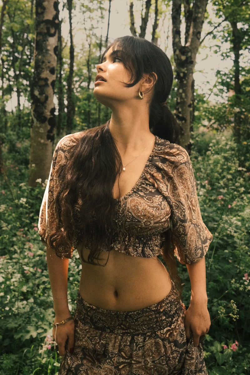 Libra Crop Top in Fitzgerald Bronze Mandala Paisley