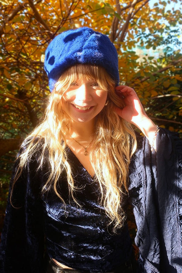 Anastasia Faux Fur Hat in Royal Blue by all about audrey