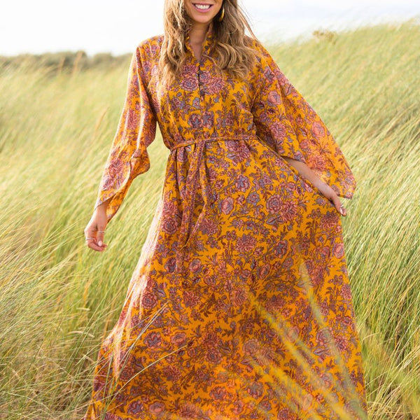 Apollo 70s Boho Maxi Dress Sunflower Yellow All About Audrey