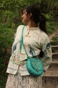 Jemima Embossed Saddle Bag in Aquamarine Blue
