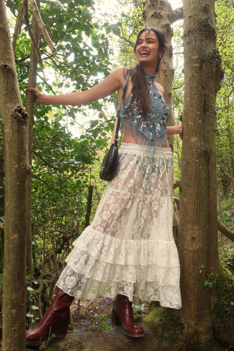 Wendy Maxi Skirt in Parchment Cream Lace