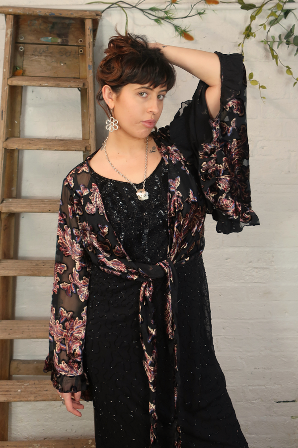 Venus Wrap Top in Black Burn Out Velvet