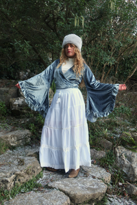 Khroma Venus Wrap Top in Mercury Blue Ice Velvet