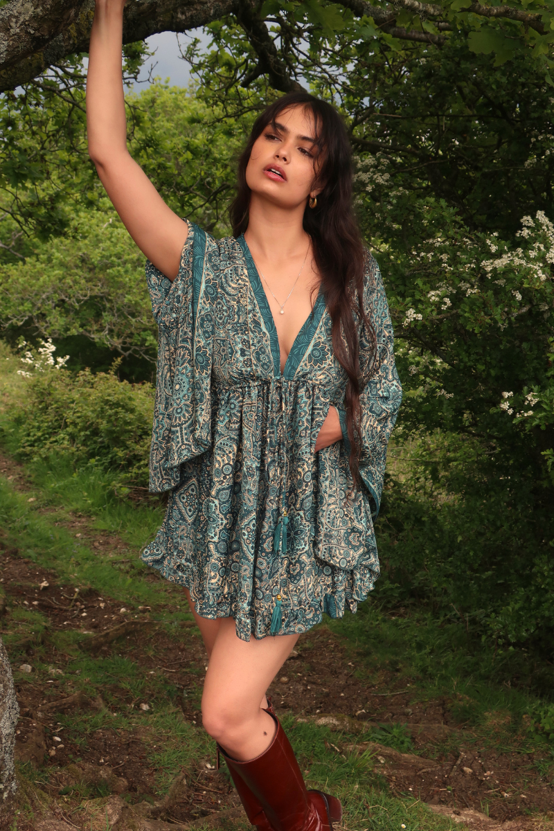 Pixie Babydoll Mini Dress in Simone Blue Mandala
