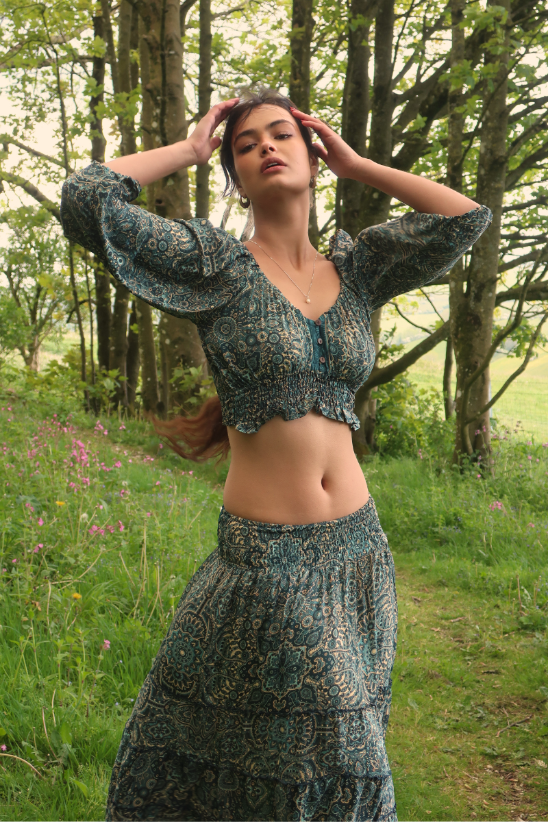 Libra Crop Top in Simone Blue Mandala