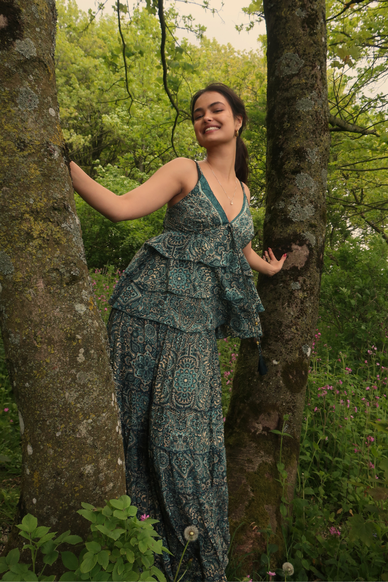 Celeste Babydoll Cami Top in Simone Blue Mandala