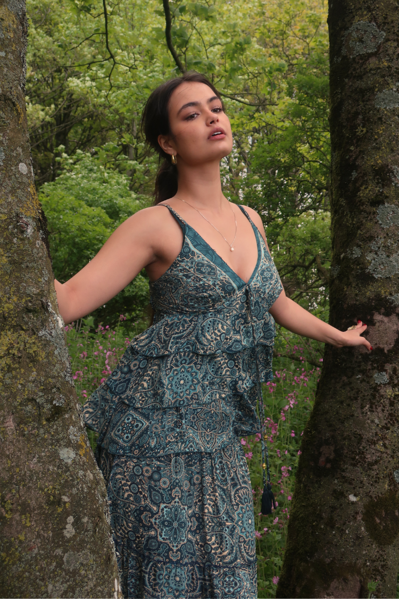 Celeste Babydoll Cami Top in Simone Blue Mandala